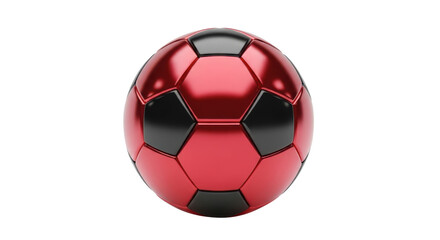 Fototapeta premium Red shiny soccer ball with black panels isolated on transparent background