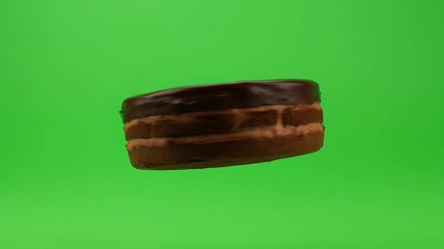 Chocolate Layer Cake Floating Product Green Screen