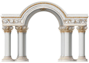 Obraz premium Elegant white architectural archway with four fluted columns and ornate gold detailing
