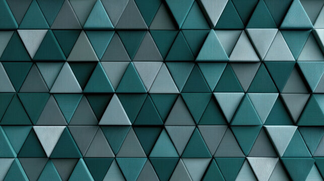 Abstract triangular dark green geometric pattern, 3D wall texture, modern design, seamless surface, creative background, stylish decor