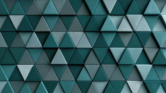 Abstract triangular dark green geometric pattern, 3D wall texture, modern design, seamless surface, creative background, stylish decor