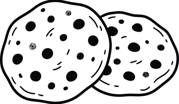 Chocolate chip cookies silhouette vector icon pair of delicious round biscuits for bakery shop menu or snack packaging.