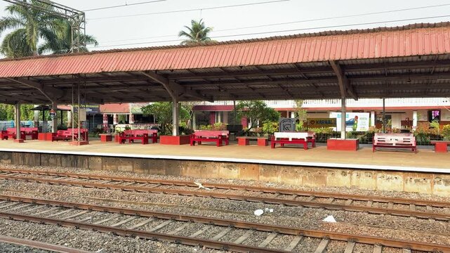 konkan railway small town railway station with clean platform and seating