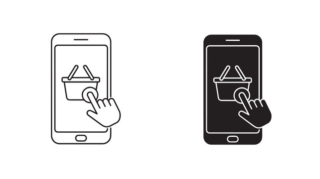 Mobile phone icon with hand clicking a cup with straw and drink menu illustration for app interaction