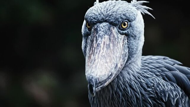 Shoebill Stork Close Up Turning Its Head. 4K Video