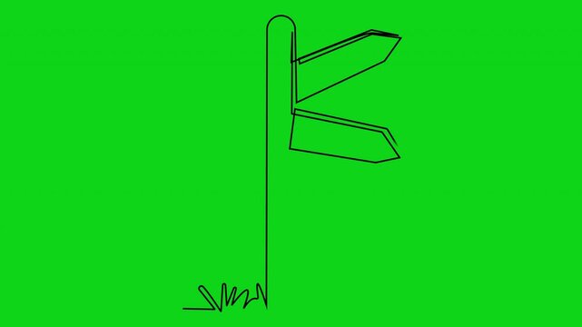 Direction signpost animation: simple black outline on green screen 1. direction