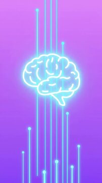 Brain Glowing Concept Flat Vertical Vector Animation