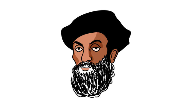 Ferdinand Magellan portrait, flat vector illustration