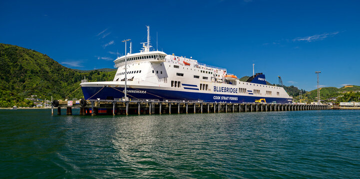 Bluebridge connemara ferry docked at picton harbor