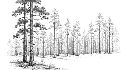 Detailed handdrawn sketch of a pine forest © S.Siam