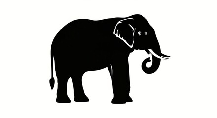 Fototapeta premium Silhouette of a majestic elephant standing with its trunk curled, captured in a striking black and white illustration