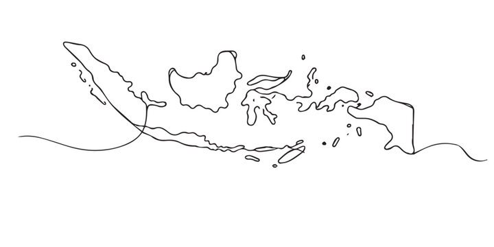 single line indonesia map.continuous line drawing of blank outline map of indonesia archipelago.geography and location concept.one line vector illustration.