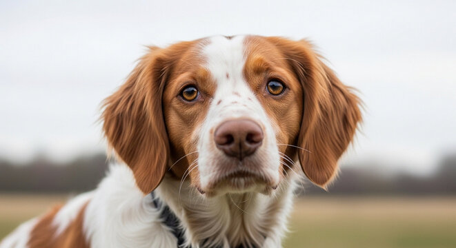 Brittany Spaniel dog looking forward.
