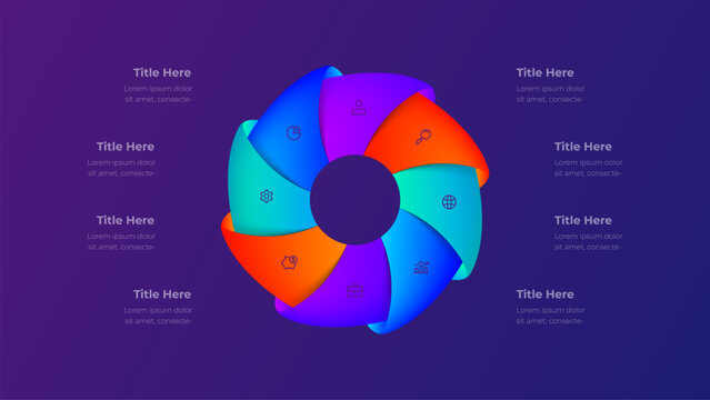Eight Segment Circular Infographic Template with Gradient Workflow Cycle on Purple Background