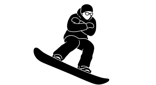 Snowboarder in Action on Mountain Slope.