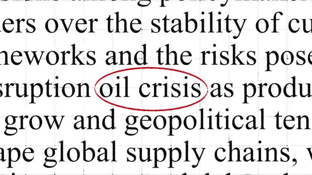 Oil crisis  highlight words with documentary style text animation for news and report