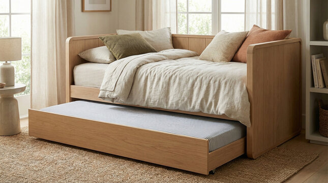 Modern daybed with trundle drawer in cozy interior setting  
