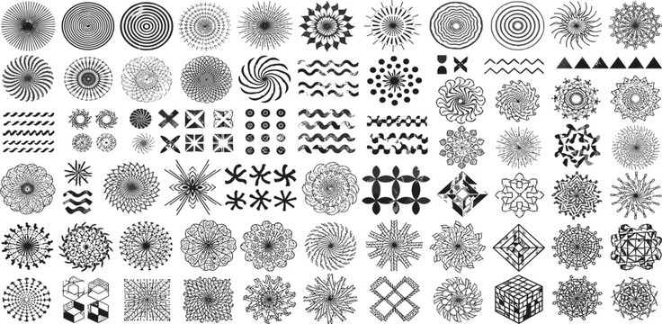 Abstract Mandala Geometric Ornament Mega Set with Radial Patterns Floral Shapes Lines and Decorative Vector Design Elements