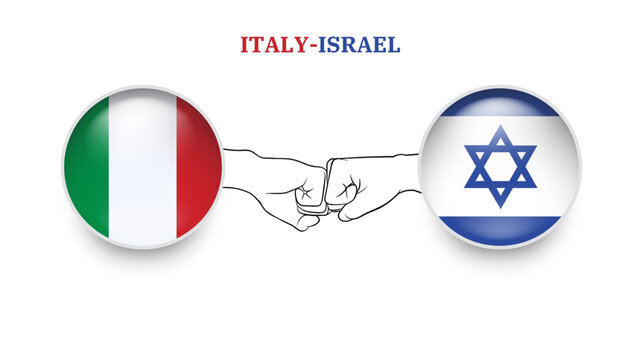 Italy and Israel flags in circle with punches hand. Italy And Israel clash. Italy And Israel flags, isolated on white background. Vector illustration.