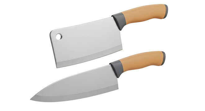 Two Kitchen Knives: Cleaver and Chef's Knife