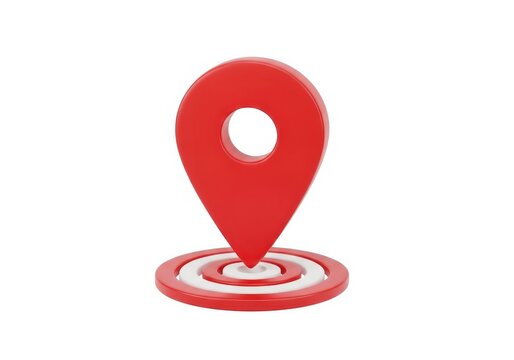 A vibrant red location pin icon with a circular base on a white background