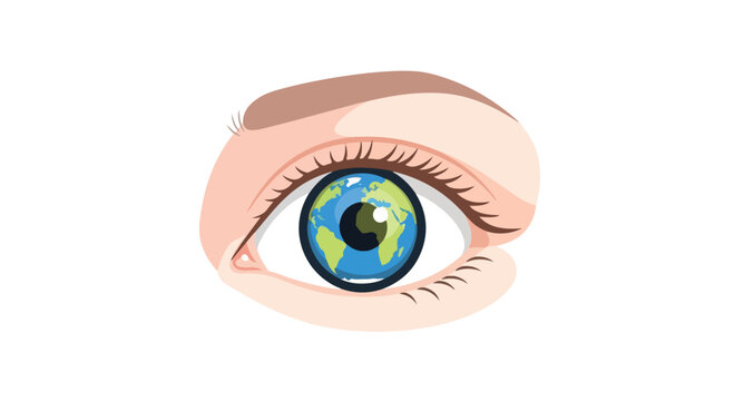 Close-up of a human eye with a detailed globe earth reflection in the iris symbolizing global vision and awareness