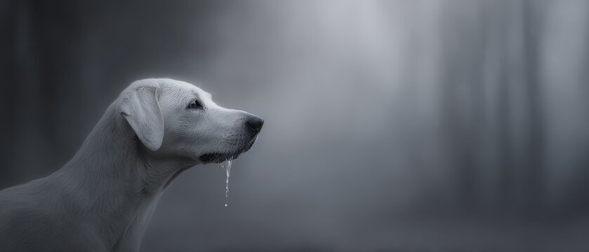 Lonely Dog Whimpering in Mysterious Foggy Environment