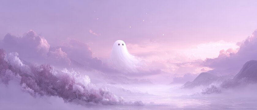 Serene Ghostly Figure Floating in Ethereal Chillwave Landscape