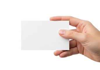 Obraz premium A hand holding a blank white card against a white background