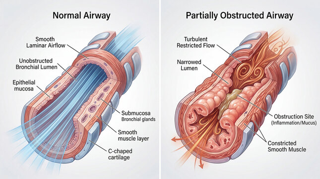 Understanding normal and partially obstructed airway structures and their functions in human respiratory health