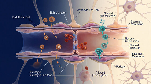 Understanding the blood-brain barrier structure and function with cell interactions and transport mechanisms