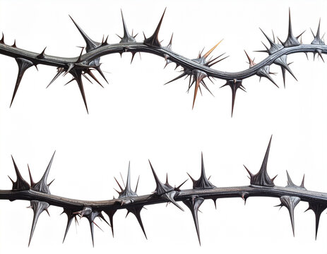 Modern abstract spiked border with thorn shapes on white background