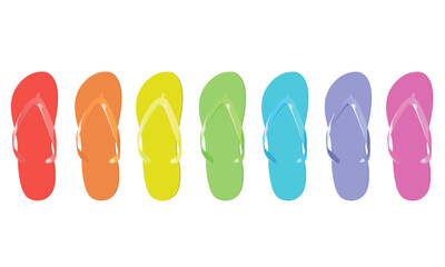 Fototapeta premium Set of colored Flip flops, summer, beach slippers
