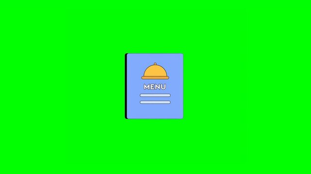 2D Illustrated Blue Food Menu Presentation With Yellow Bell on the Cover on Green Background.