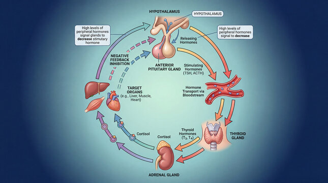 Understanding the feedback system of hormonal regulation in the human body including the hypothalamus and glands