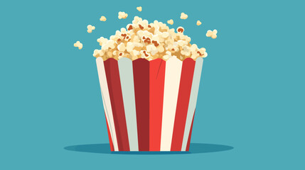 A cartoon depiction of a popcorn container filled with fluffy, popped kernels, with some kernels floating