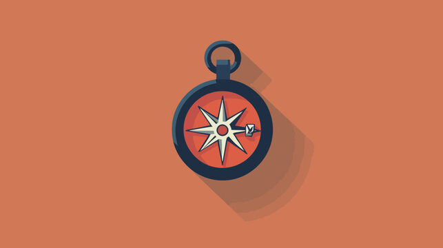 A vintage-style compass illustration against a warm, orange background with a long, dark shadow