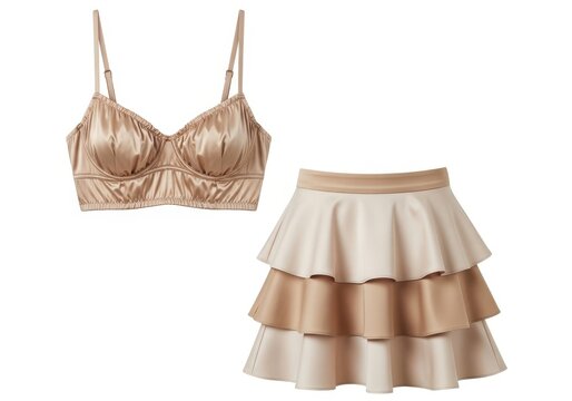 Elegant metallic gold bralette paired with a tiered satin skirt for a chic outfit