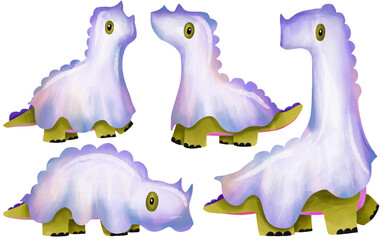 Hand drawn cute dinosaur ghost set with watercolor texture for Halloween party invitations spooky prehistoric animal characters for kids nursery art and spooky season decor © Ilona
