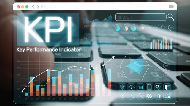 Digital Dashboard Displaying Key Performance Indicators with Colorful Graphs and Data Analysis Tools on a Laptop Keyboard Sigmoid