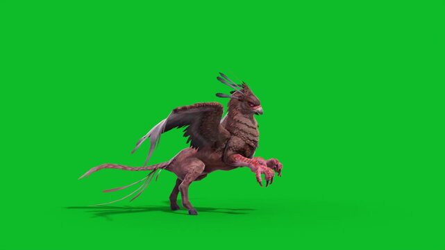 Green Screen Griffin Die Side Mythological Creature 3D Animation CGI Rendering 4K