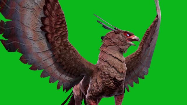 Green Screen Griffin Idle Loop Front Mythological Creature 3D Animation CGI Rendering 4K