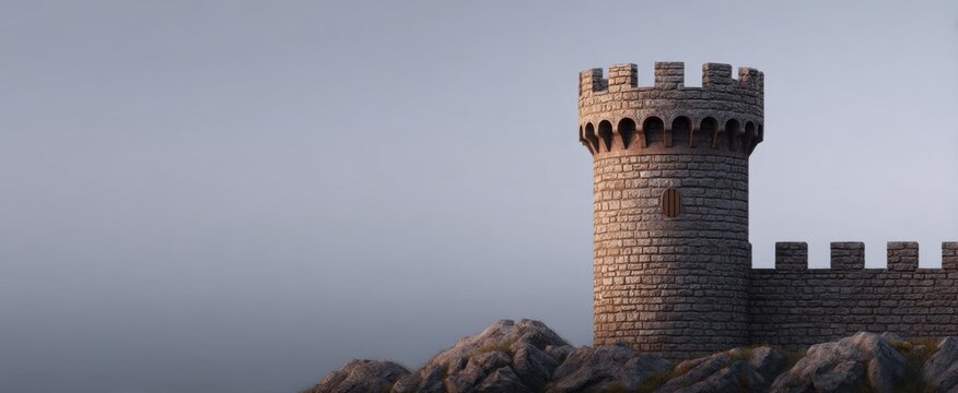majestic historic stone turret rising elegantly on a towering medieval castle wall
