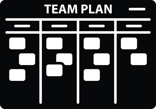 Team Plan A team plan board layout with multiple columns and small boxes for organizing different tasks and project schedules on a dark background