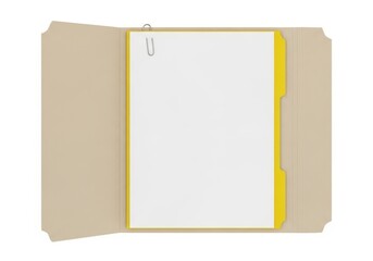 Fototapeta premium A brown folder with a yellow tab and a white paper inside it.