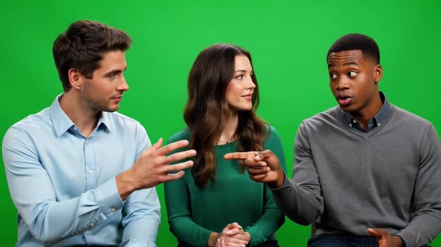 Diverse business team discussion on green screen background