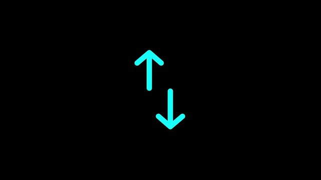 Digital technology for data transfer on black background, Data transfer up and down icon arrows for upload and download process synchronization and exchange of information between two points