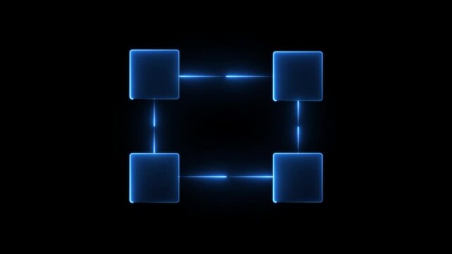 Neon line Work flow Diagram animation .a flowchart design rendered in a glowing red color against a black background. Neon line networking icon animation. digital interface and communication concept.