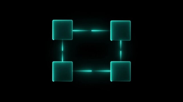 Neon line Work flow Diagram animation .a flowchart design rendered in a glowing red color against a black background. Neon line networking icon animation. digital interface and communication concept.