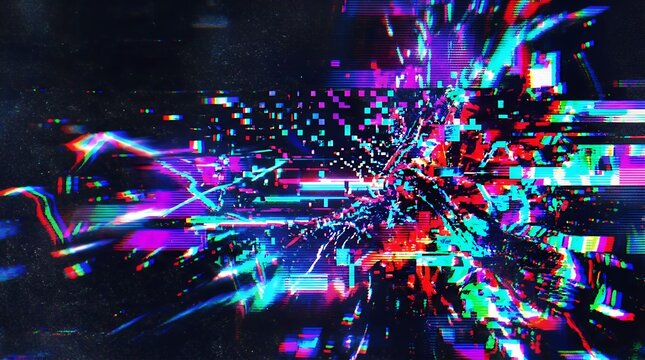 Abstract digital glitch effect with colorful pixel distortion and futuristic technology design